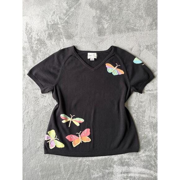 Vintage Y2K Butterfly Knit Sweater Top Medium Fairy Grunge Whimsigoth Stretchy - Picture 1 of 15